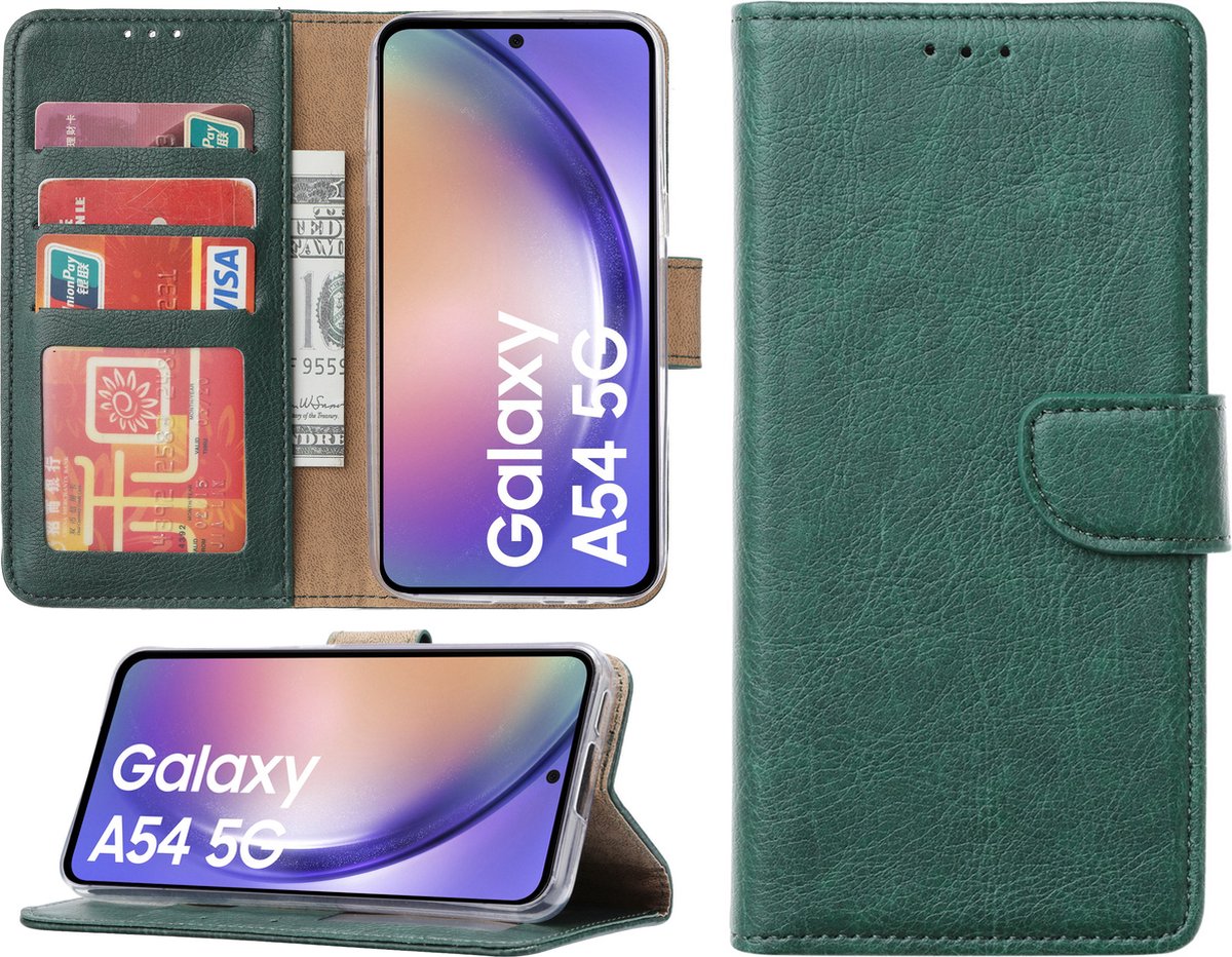 Samsung Galaxy A54 hoesje - Bookcase met pasjeshouder - Groen