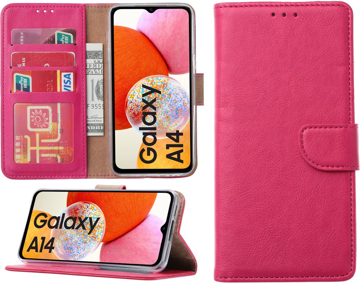 Arara Hoesje geschikt voor Samsung Galaxy A14 hoesje - Bookcase met pasjeshouder - Roze