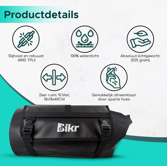 Bikr Stuurtas - 10 liter - Waterdichte fietstas 600D TPU - Bikepacking - Racefiets & Mountainbike - Lichtgewicht - Grote capaciteit van Bikr — afbeelding 2