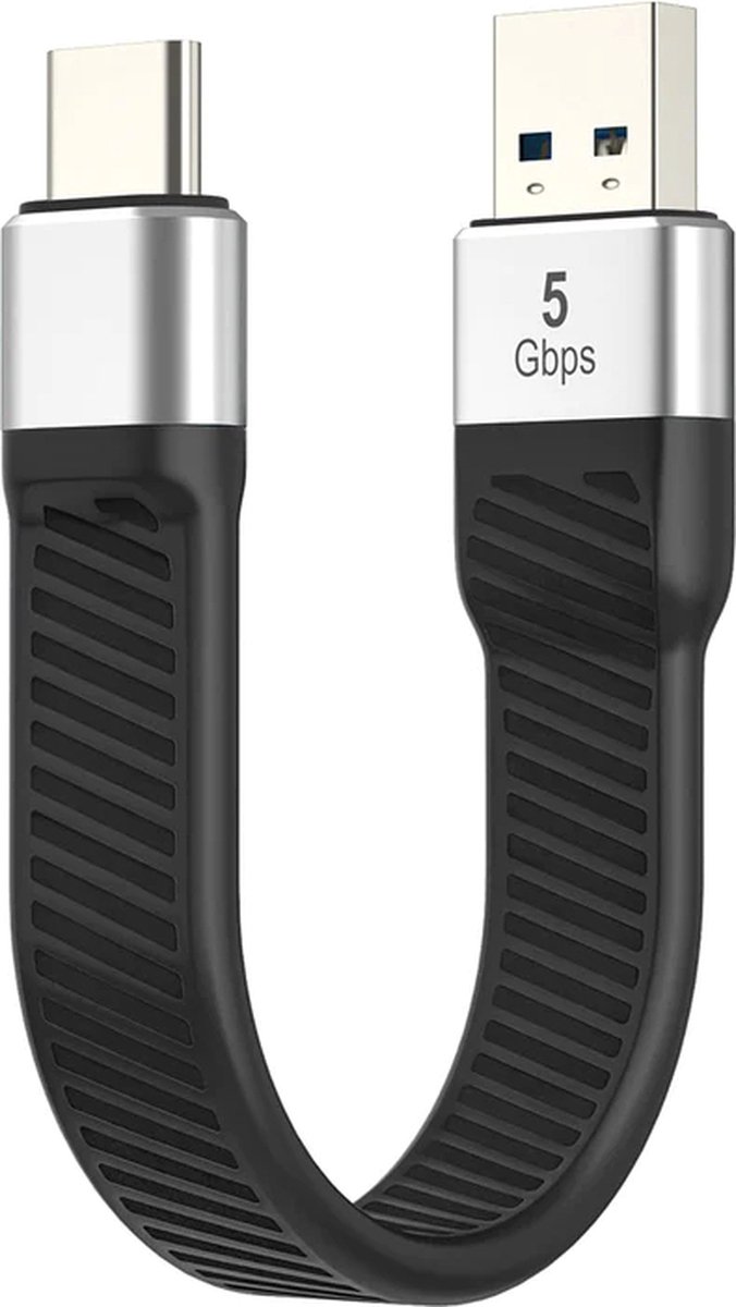 Image of NÖRDIC USBC-N1048 - Platte USB-C 3.2 Gen1 naar USB-A Adapter - 5Gb/s Data - 3A Stroom - 15cm - Zwart
