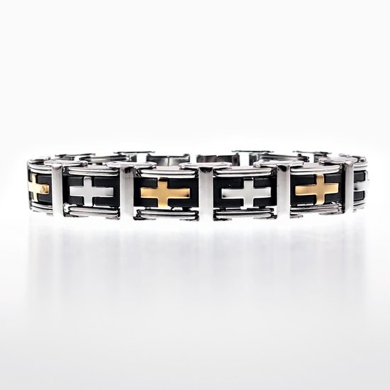 Bracelet Homme - Acier Couleur Argent/ Or - Bracelets à maillons Caoutchouc  - Croix... | bol
