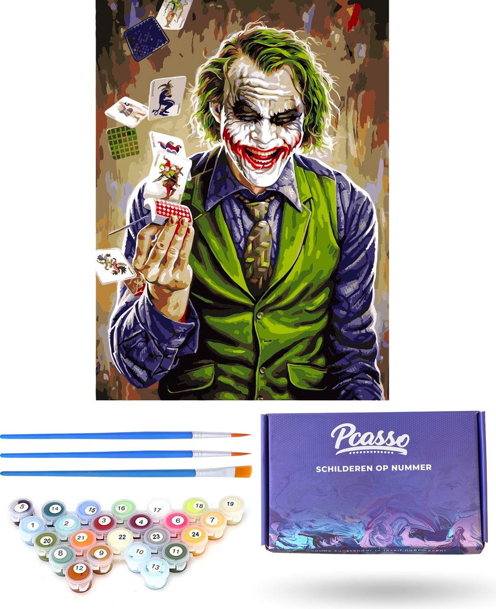 Pcasso ®The Joker - Incl. 3 Penselen & Geschenkverpakking - Schilderen Op Nummer - Schilderen Op Nummer Volwassenen & Kinderen - Schilderen Op Nummer Dieren - Kleuren Op Nummer - 40x50 cm - Professionele 26-Delige Set