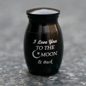 Mini urn - Zwart - Met tekst ' I love you to the moon and back' - Urn voor as - (Urn)