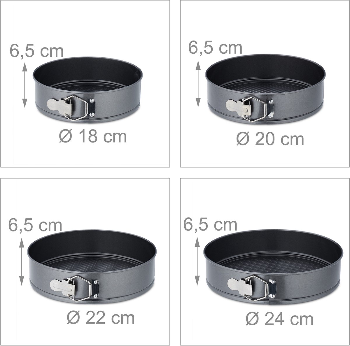 springvorm - set van 4 - Ø 18, 20, 22, 24 cm - rvs - rond - antiaanbaklaag - taarvorm – foto 8