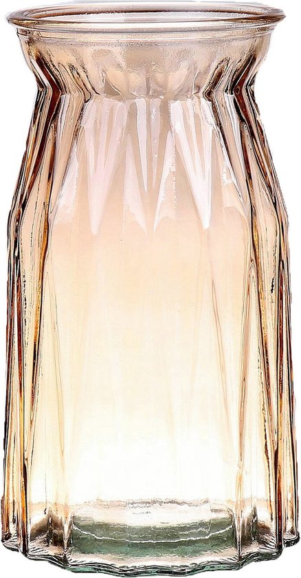 Bellatio Design Bloemenvaas - amber bruin transparant glas - D12 x H20 cm - vaas