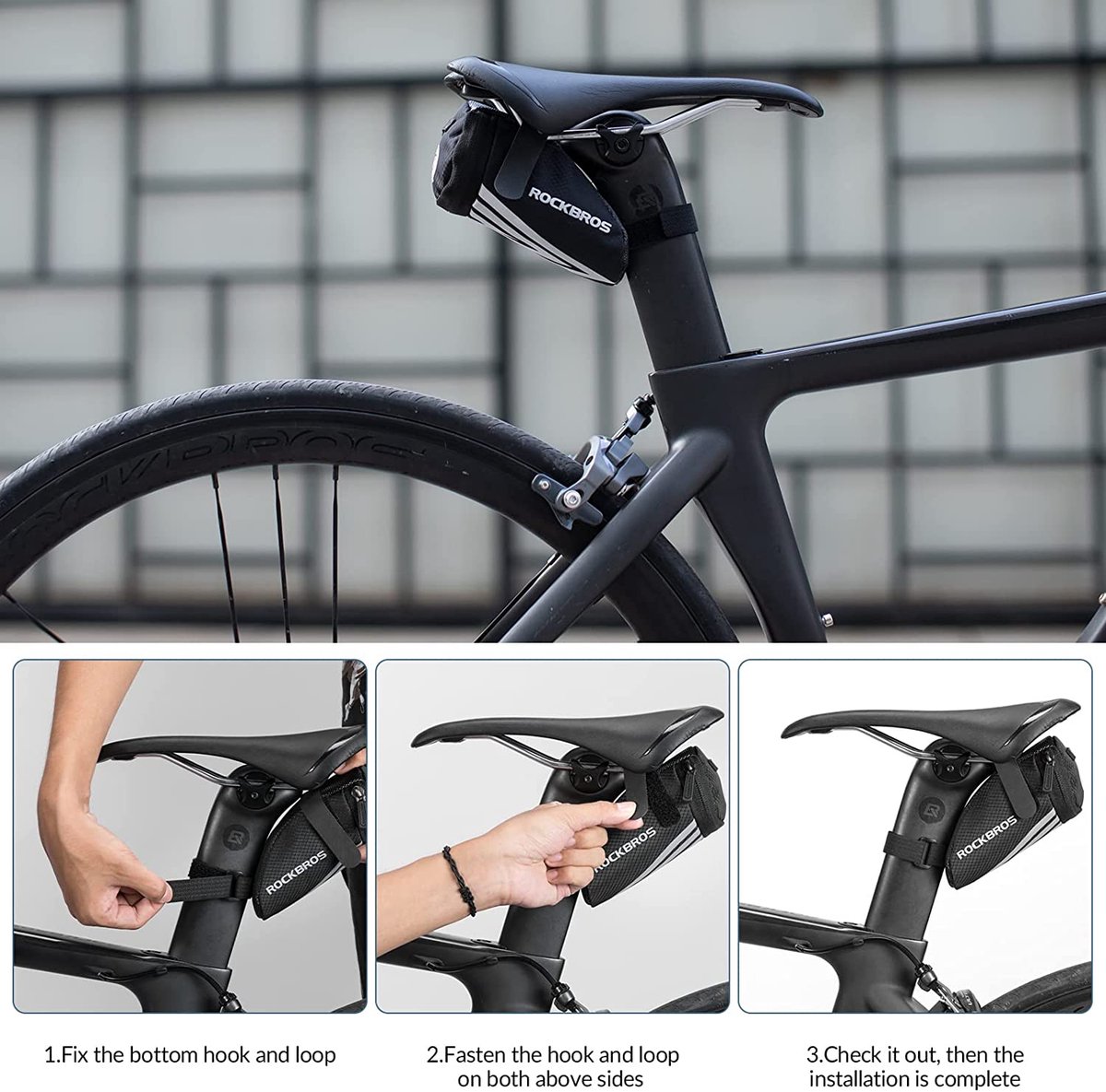 Sacoche Selle Vélo ROCKBROS 0,5L - Mini Sac Arrière Réfléchissant - Pour VTT Et Ville