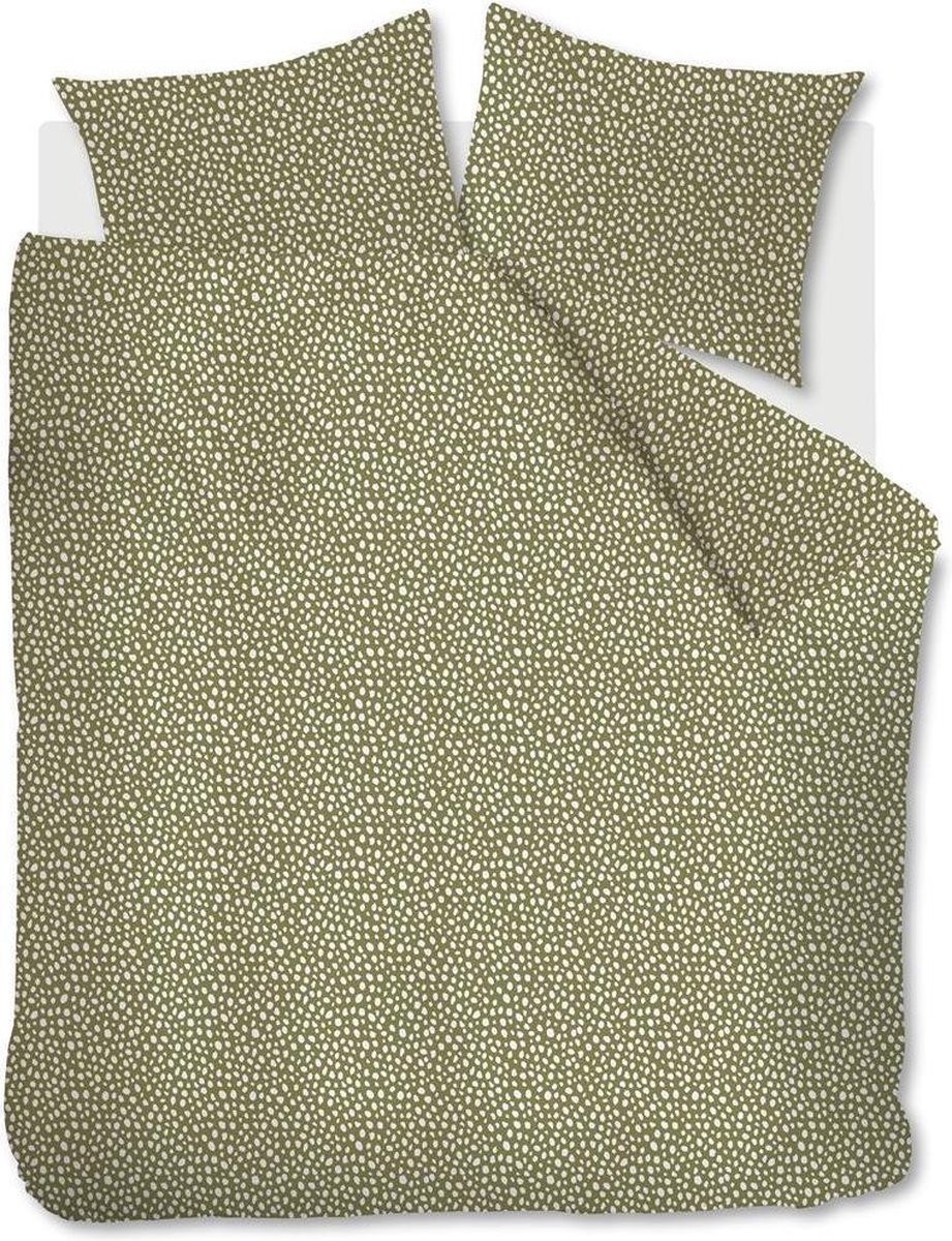 Luxe katoen/satijn dekbedovertrek Rixt groen - lits-jumeaux (240x200/220) - zacht en hoogwaardig - stijlvol dessin