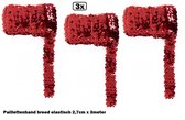 3x Paillettenband breed elastisch rood 2,7cm x 3 meter - Paillet thema party festival kleding feest
