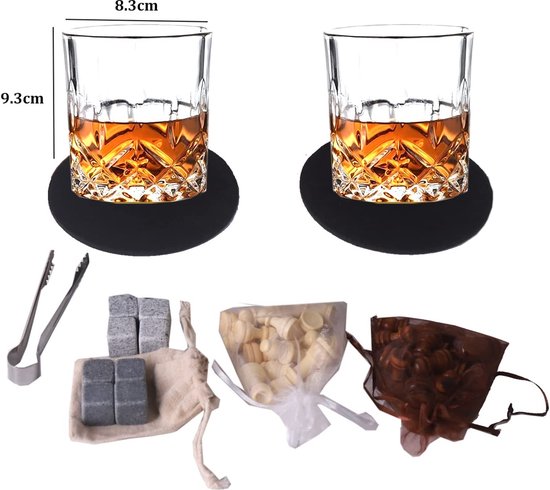 Coffret cadeau whisky pour homme, 8 pierres à whisky avec 2 verres à whisky,  verre à