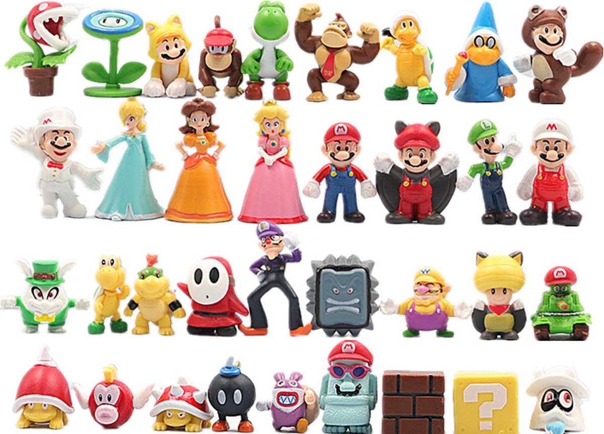 Super Mario Taartdecoratie Super Mario figuren 3/5cm Taart topper 12 stuks