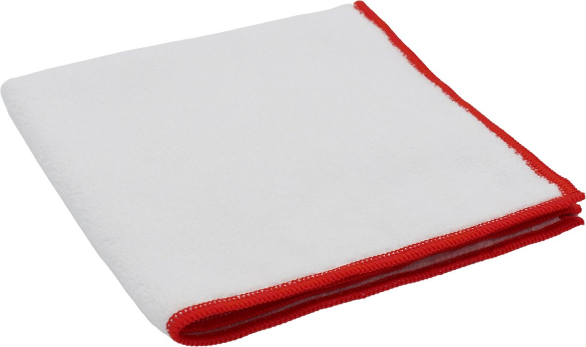 Goedkoopste Microvezeldoek 38x38 cm gerecycled microvezel 5 stuks wit met rode rand