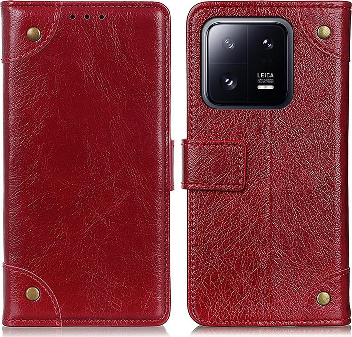 Mobigear Telefoonhoesje geschikt voor Xiaomi 13 Hoesje | Mobigear Ranch Bookcase Portemonnee | Pasjeshouder voor 3 Pasjes | Telefoonhoesje voor Pinpas / OV Kaart / Rijbewijs - Bordeaux Rood