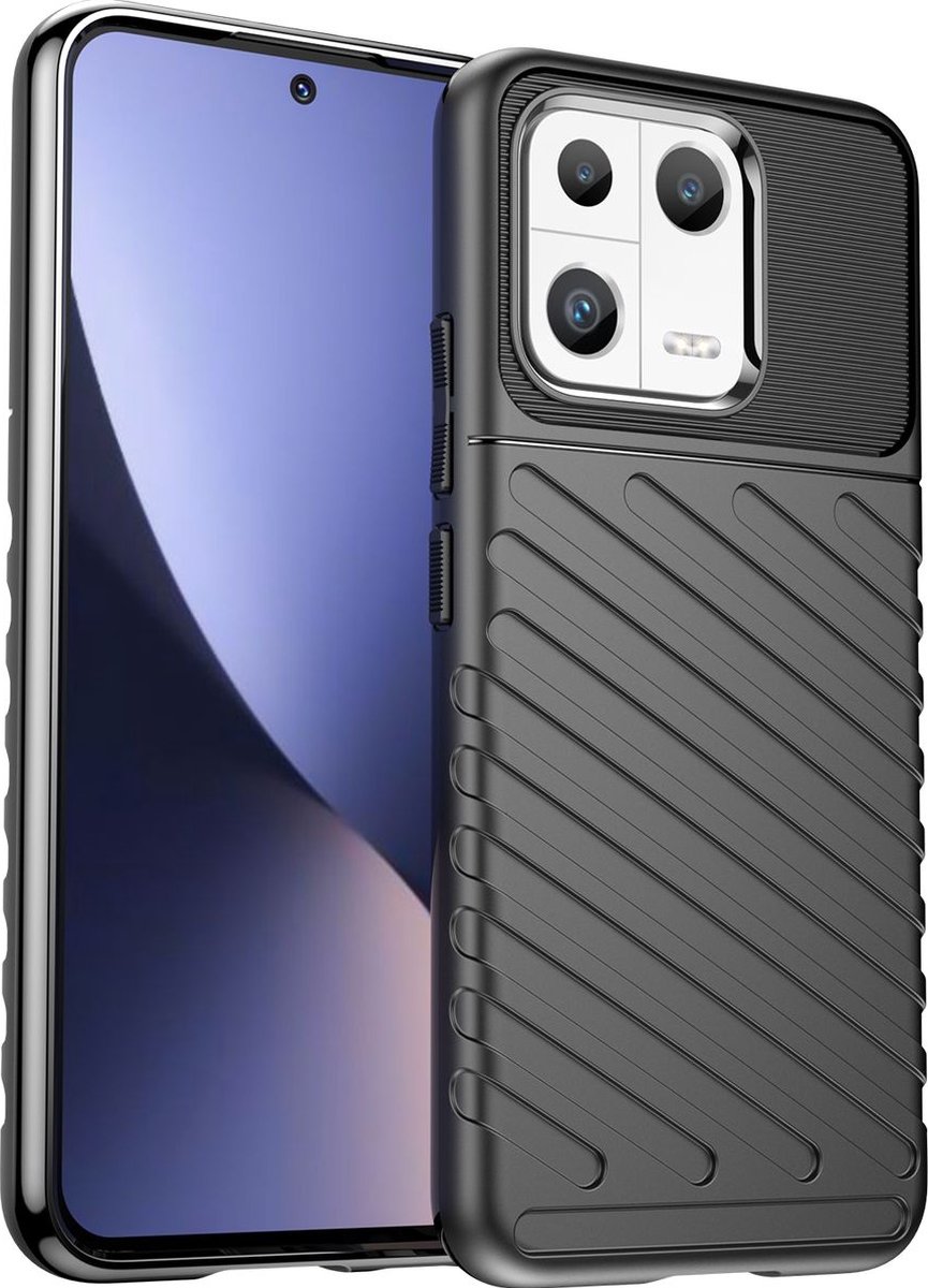 Mobigear Hoesje geschikt voor Xiaomi 13 Telefoonhoesje Flexibel TPU | Mobigear Groove Backcover | 13 Case | Back Cover - Zwart