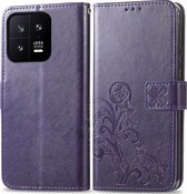 Mobigear Telefoonhoesje geschikt voor Xiaomi 13 Hoesje | Mobigear Clover Bookcase Portemonnee | Pasjeshouder voor 3 Pasjes | Telefoonhoesje voor Pinpas / OV Kaart / Rijbewijs - Paars