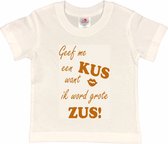 Shirt Aankondiging zwangerschap Geef me een KUS want ik word grote ZUS! | korte mouw | Wit/tan | maat 86/92 zwangerschap aankondiging bekendmaking