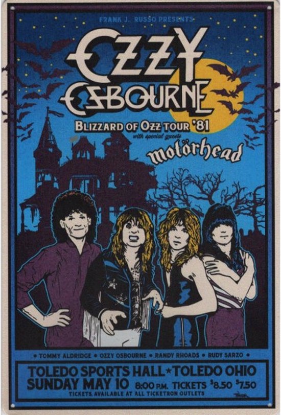 Plaque murale Musique Concert - Ozzy Osbourne Blizzard Of Ozz Tour 81