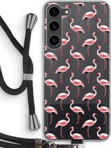 Case Company® - Hoesje met koord geschikt voor Samsung Galaxy S23 Plus hoesje met Koord - Flamingo - Telefoonhoesje met Zwart Koord - Bescherming aan alle Kanten en Over de Schermrand