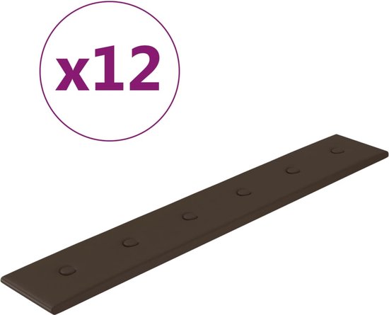 vidaXL - Wandpanelen - 12 - st - 1,62 - m² - 90x15 - cm - kunstleer - bruin