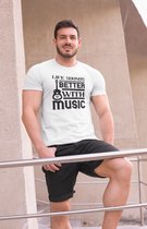 Rick & Rich - T-Shirt Life Sounds Better With Music - T-shirt met opdruk - T-shirt Muziek - Tshirt Music - Wit T-shirt - T-shirt Man - Shirt met ronde hals - T-Shirt Maat XL