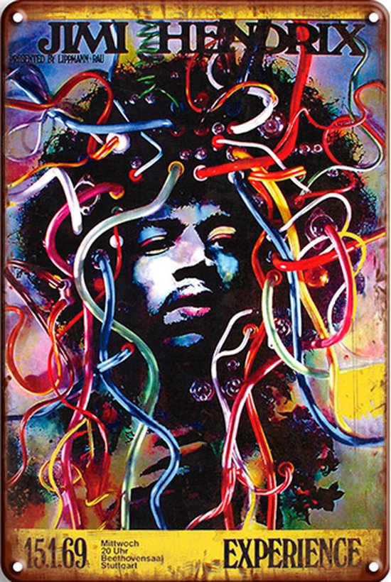 Signs-USA - Concert Sign - metaal - Jimi Hendrix - colors - 30x40 cm