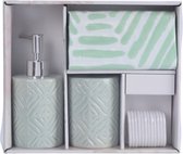 Ensemble de salle de bain 3 pièces en céramique verte - Accessoires de Toilettes/ salle de bain - gobelet brosse à dents - distributeur de savon - rideau de douche