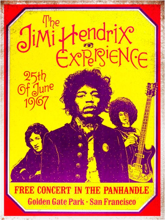 Signs-USA - Concert Sign - metaal - Jimi Hendrix - 1967 San Francisco - 30x40 cm