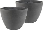 2x pots de fleurs / cache-pot en plastique recyclé / poudre de pierre gris foncé dia 36 cm et hauteur 27 cm - Intérieur et extérieur