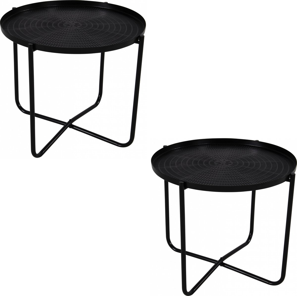 Lesliliving Lesli Living bijzettafel/plantenstandaard/tafel - 2x - rond - metaal - zwart - 35 cm