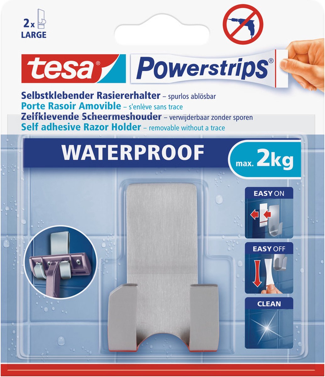 Goedkoopste Tesa scheermes houder RVS - Badkamer benodigdheden/accessoires - Verwijderbare haken - Opplak houder scheermes