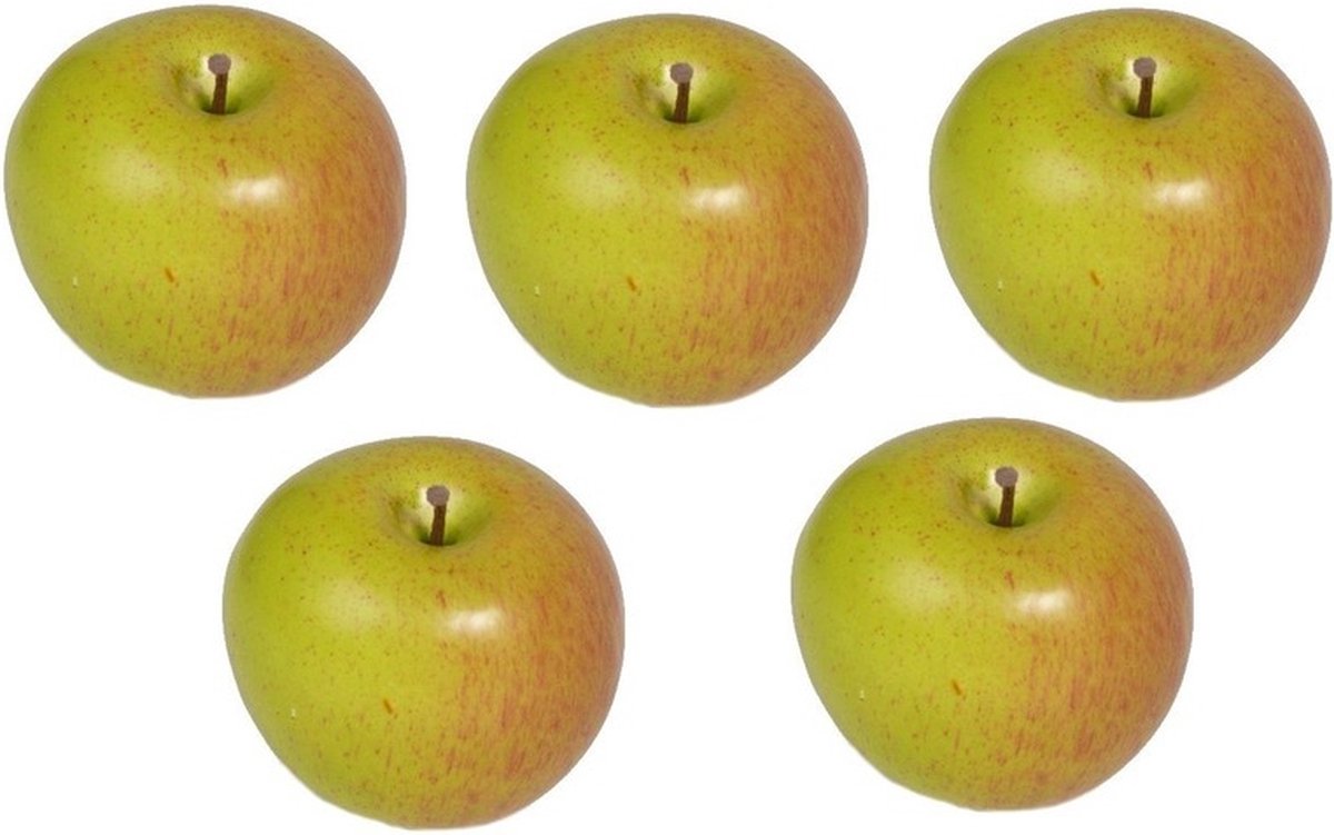Bellatio Flowers & Plants Kunstfruit - 5x - appel - verzwaard - 8 cm - decoratiefruit - sier - fruitschaal Multi