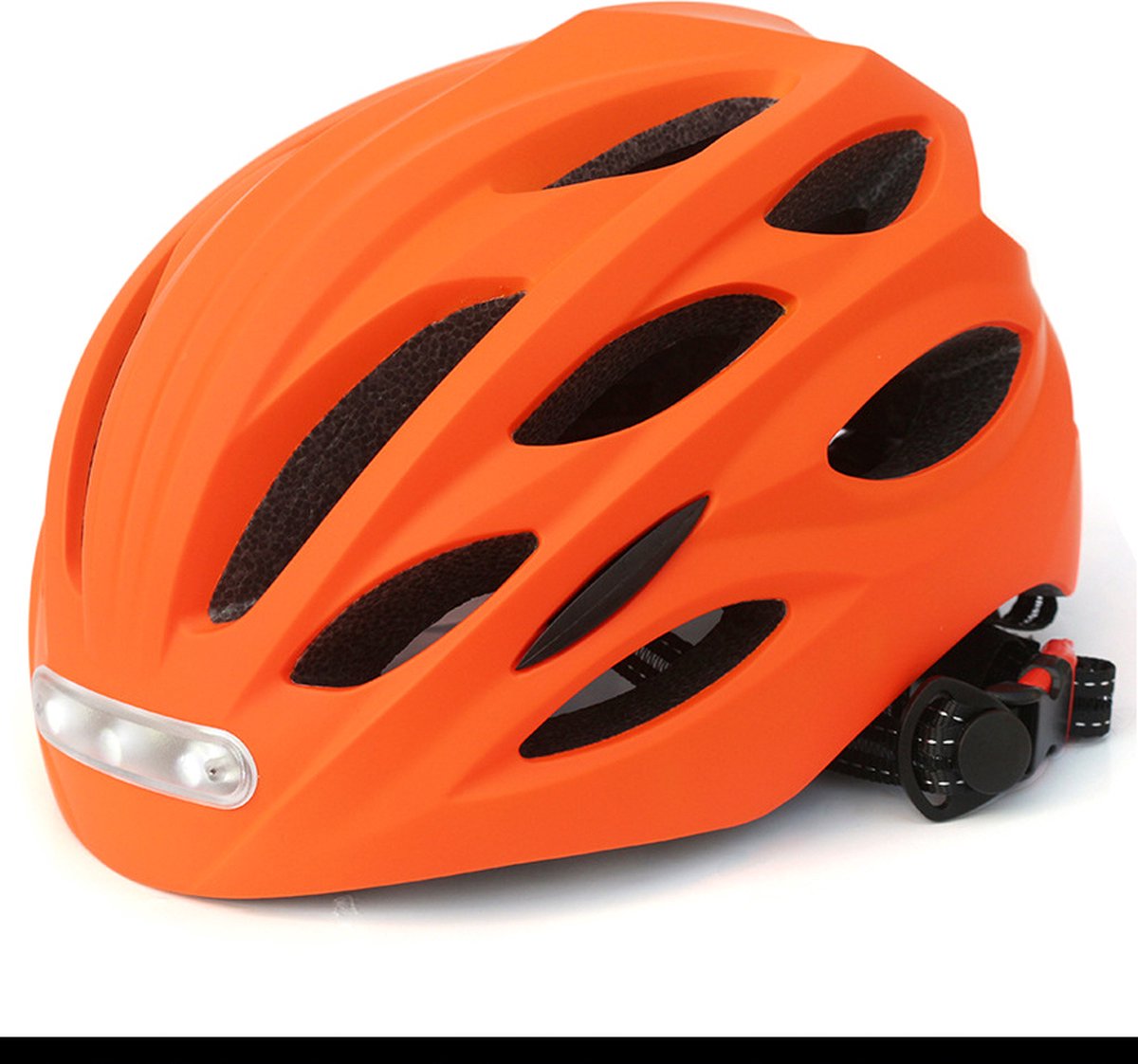 Fietshelm - Met voor- en achterlicht-Skatehelm - Maat-L 58-61cm-Helm Mat-Oranje - LED Verlichting-Fietshelmen