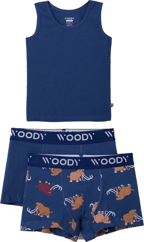 Woody ondergoed set jongens - mammoet - donkerblauw - 1 hemd en 2 boxers -  maat 128 | bol