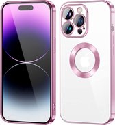 Apple iPhone 13 Pro Max Magnetisch Hoesje Met Lensbeschermer - Magsafe - Magneet Case Met Ring en camera cover transparant met gekleurde rand - roze