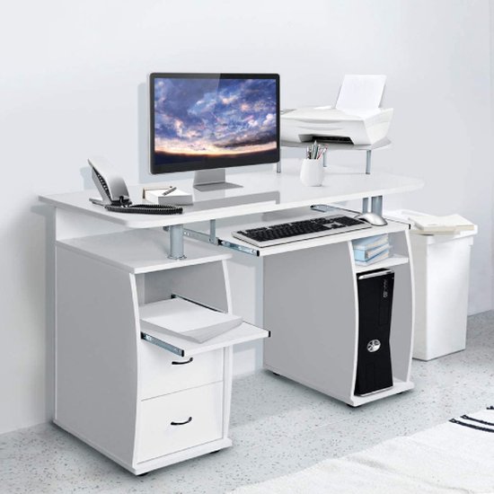 Computertafel, bureau, werktafel, pc-tafel met toetsenbordlade, printerplank,...  | bol