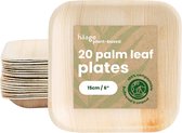 HAAGO 20 Assiettes en feuille de palmier (15x15cm, carrées) biodégradables - Vaisselle de pique-nique et d'extérieur respectueuse de l'environnement - Passe au micro-ondes