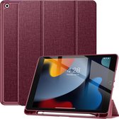 Geschikt Voor iPad 9/8/7 Hoes - 9e/8e/7e Generatie - 2021/2020/2019 - 10.2 Inch - Solidenz Trifold Bookcase - Cover - Case Met Autowake - Hoesje Met Pencil Houder - A2757 - A2777 - A2696 - Wijnrood