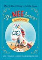 Boek 'De NEEhoorn doeboek' met een witte eenhoorn met regenboogmanen, die verf aan het schilderen is. De eenhoorn zit op een kleed.