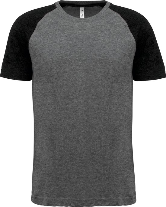 Tweekleurig triblend sportshirt heren Grey Heather/Black - XXL