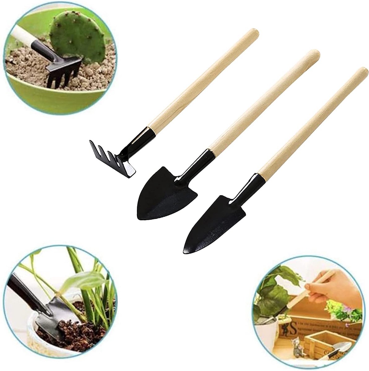 YAUNGEL Tuingereedschap - 10 stuks tuingereedschapset, zware roestvrijstalen tuinbenodigdheden, handgereedschap met houten handvat, opbergtas, ideale tuingeschenken voor vrouwen en mannen, zwart