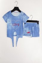 Donker blauw kledingsetje voor kinderen - parels - love - 10 jaar/ 138 cm