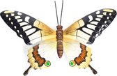 Tuindecoratie vlinder van metaal geel/zwart 37 cm - Metalen schutting decoratie vlinders - Dierenbeelden tuindecoratie