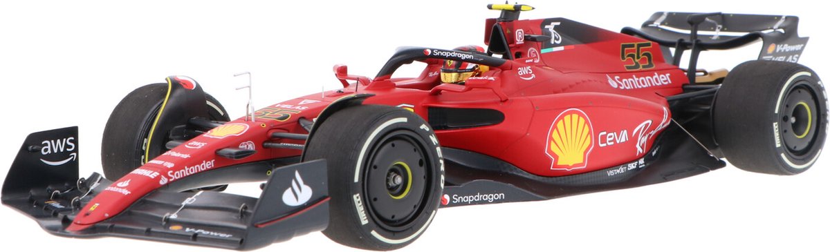 Het 1:18 Diecast-model van de Ferrari F1-75 #55 van de Australische GP van 2022. De rijder was Carlos Sainz jr De fabrikant van het schaalmodel is BBR Models. Dit model is alleen online beschikbaar