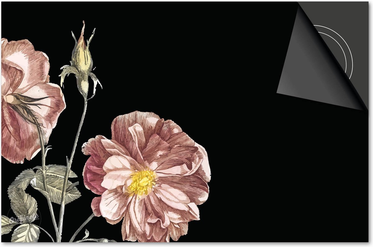Inductie beschermer 59x52 - afdekplaat inductie mat - Dietrix Kookplaat beschermer - Base - Botanical - Klaproosjes op zwart