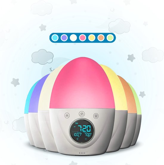 Lopoleis® Slaaptrainer, Kinderwekker, Nachtlampje, Educatieve Digitale Wekker, Nachtlamp Functie Met Alarm Clock, Night Light, Dimbaar Met App