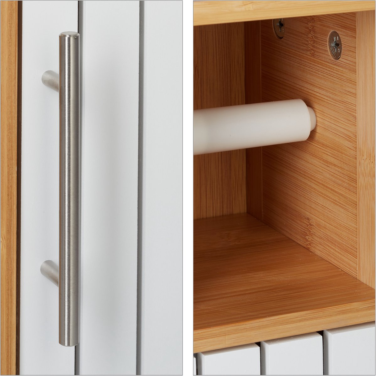 SoBuy Toiletpapierhouder staand, Toiletrolhouder Vrijstaand Badkamermeubel Toiletborstel Wit, FRG135-W