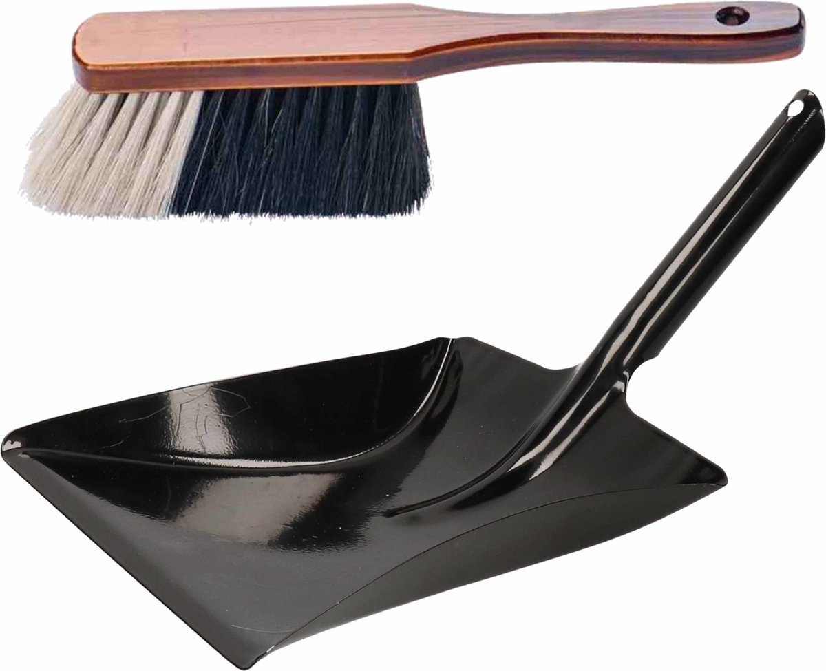 Goedkoopste Stoffer en blik zwart/bruin van metaal voor binnen