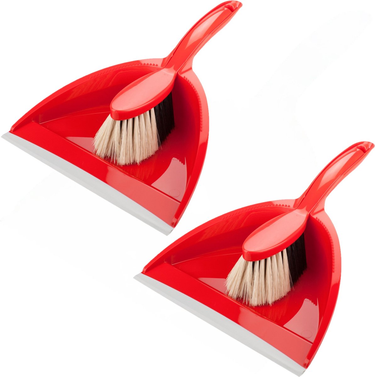 Goedkoopste Set van 2x stuks kunststof stoffer en blik rood met lip en zachte borstel - Schoonmaakartikelen