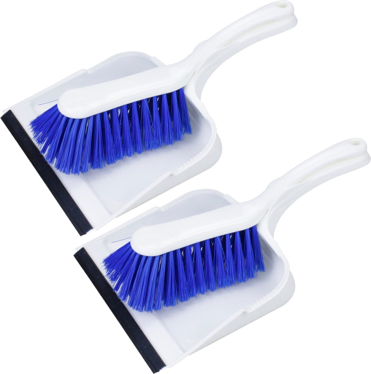 Goedkoopste Set van 2x stuks kunststof stoffer en blik met lip en zachte borstel wit/blauw- Schoonmaakartikelen
