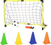 Voetbalgoal/voetbaldoel met bal en pomp incl. 10 gekleurde pionnen