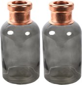 Countryfield Bloemenvaas Firm Bottle - 2x - transparant grijs/koper - glas - D10 x H21 cm